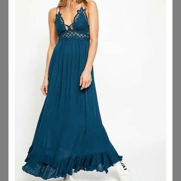 Free People Dresses & Skirts - Free People Teal Fp One "Adella" Slip Crochet Casual Maxi Dress